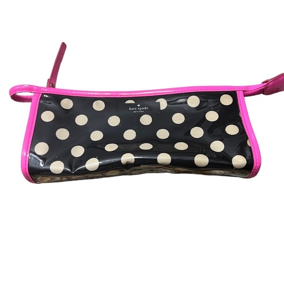 KATE SPADE Small Heddy Rose Avenue Polka Dot Cosmetics Bag in B/W and Hot Pink - Picture 1 of 6